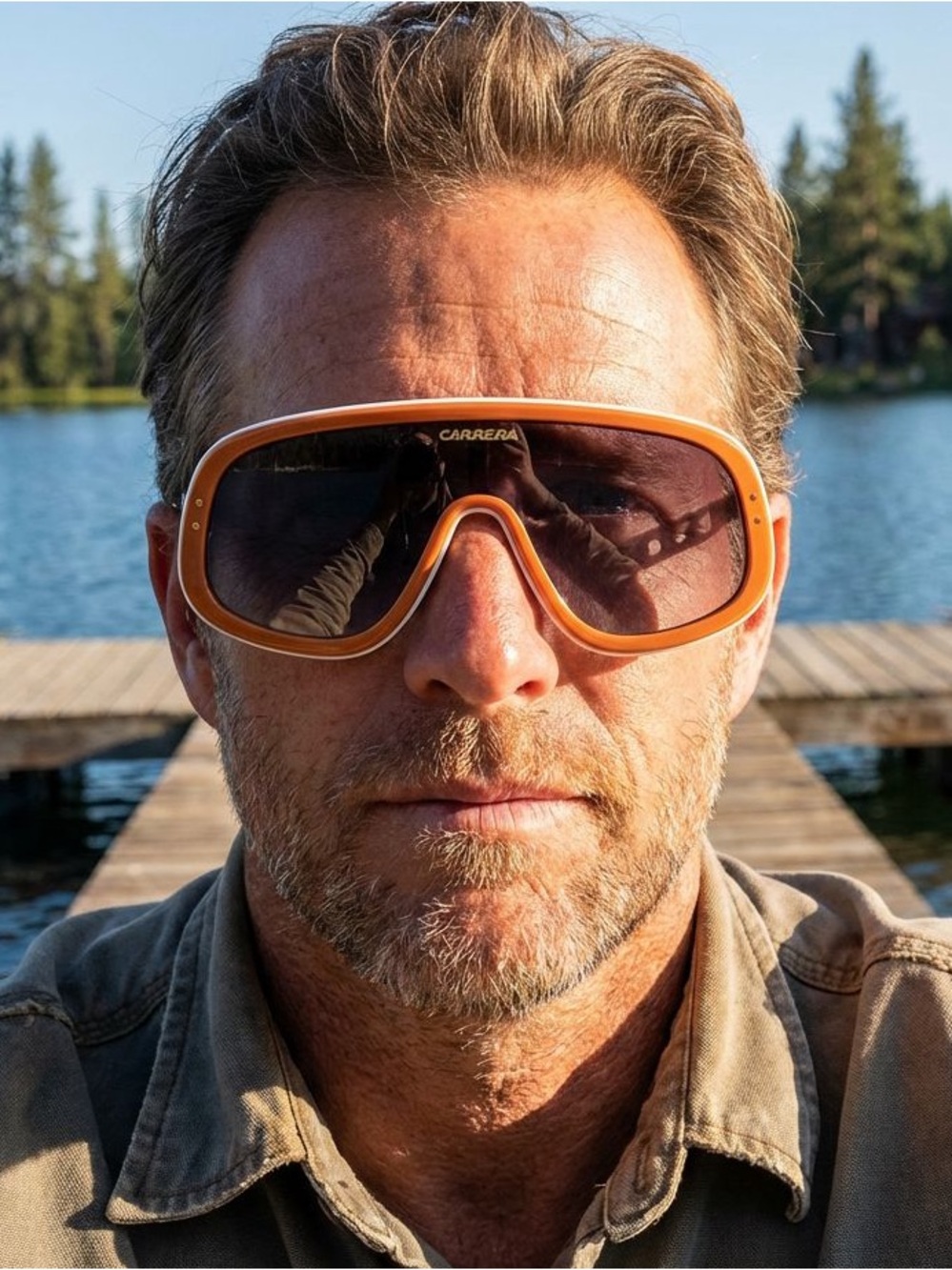 New Carrera Flaglab 17 C3E9O Oversized Shield Sunglasses in Orange, Authentic - Picture 8 of 12